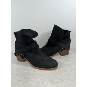UGG Elora Women's Suede Crisscross Strap Ankle boots booties sz 9 Black Y2K Warm